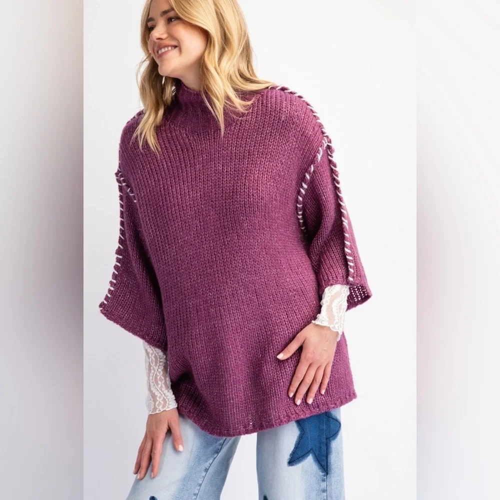 Easel PLUS Plum Out Thread Knit Sweater - Picture 3 of 3